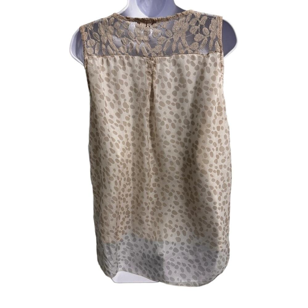 Giusy Made in Italy Lace Back Polka‎ Dot Sleeveless Blouse Tan Medium - Picture 3 of 8